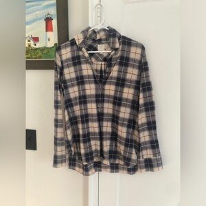 J. Crew Navy and Cream Plaid Button-Down Shirt